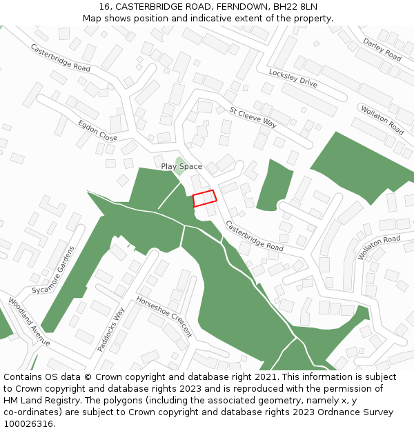 16, CASTERBRIDGE ROAD, FERNDOWN, BH22 8LN: Location map and indicative extent of plot