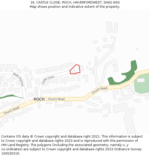 16, CASTLE CLOSE, ROCH, HAVERFORDWEST, SA62 6AG: Location map and indicative extent of plot