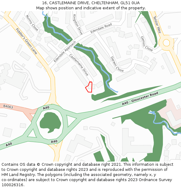 16, CASTLEMAINE DRIVE, CHELTENHAM, GL51 0UA: Location map and indicative extent of plot