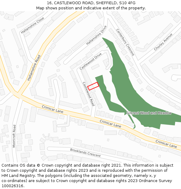 16, CASTLEWOOD ROAD, SHEFFIELD, S10 4FG: Location map and indicative extent of plot