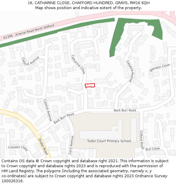 16, CATHARINE CLOSE, CHAFFORD HUNDRED, GRAYS, RM16 6QH: Location map and indicative extent of plot