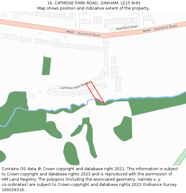 16, CATMOSE PARK ROAD, OAKHAM, LE15 6HN: Location map and indicative extent of plot