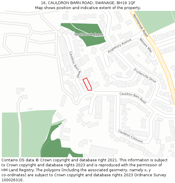 16, CAULDRON BARN ROAD, SWANAGE, BH19 1QF: Location map and indicative extent of plot