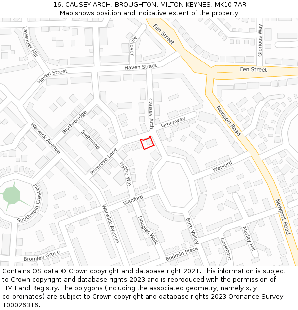 16, CAUSEY ARCH, BROUGHTON, MILTON KEYNES, MK10 7AR: Location map and indicative extent of plot