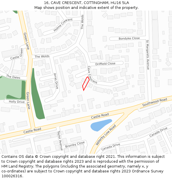 16, CAVE CRESCENT, COTTINGHAM, HU16 5LA: Location map and indicative extent of plot