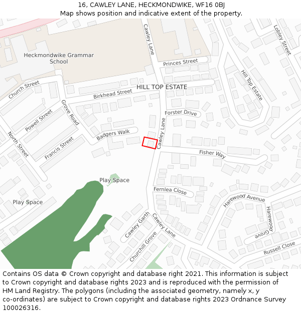 16, CAWLEY LANE, HECKMONDWIKE, WF16 0BJ: Location map and indicative extent of plot