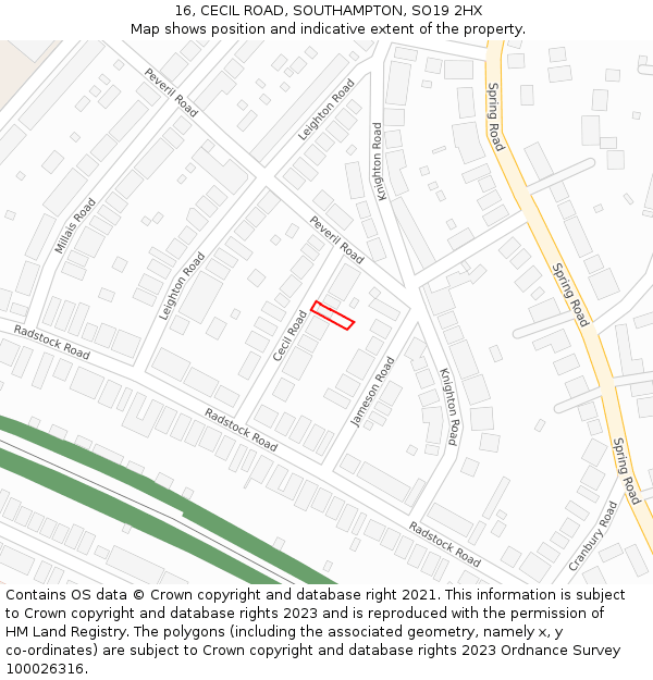 16, CECIL ROAD, SOUTHAMPTON, SO19 2HX: Location map and indicative extent of plot