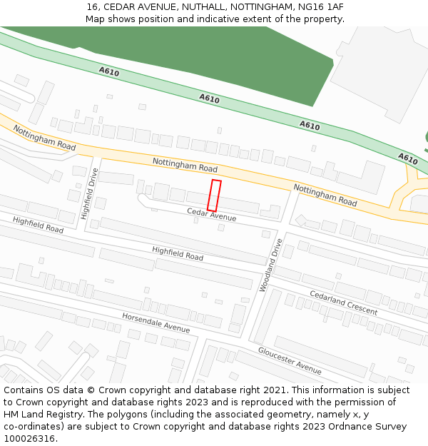 16, CEDAR AVENUE, NUTHALL, NOTTINGHAM, NG16 1AF: Location map and indicative extent of plot