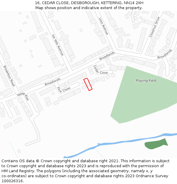 16, CEDAR CLOSE, DESBOROUGH, KETTERING, NN14 2XH: Location map and indicative extent of plot