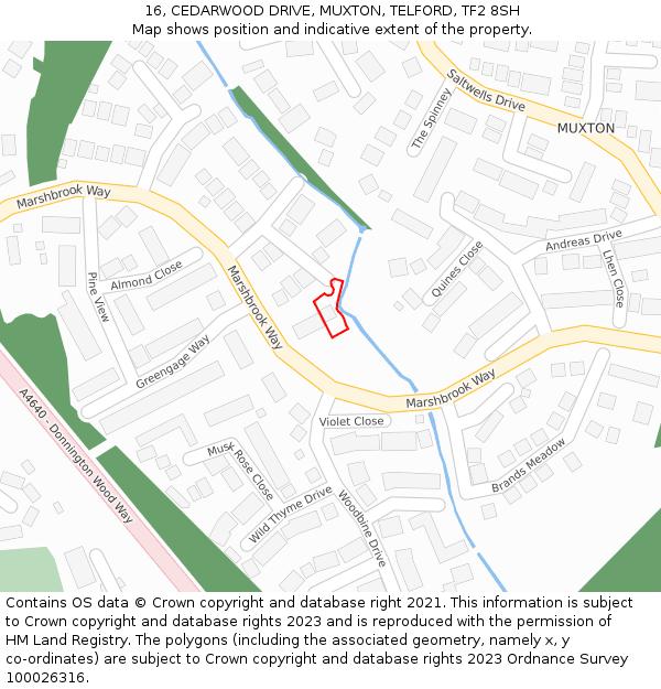 16, CEDARWOOD DRIVE, MUXTON, TELFORD, TF2 8SH: Location map and indicative extent of plot