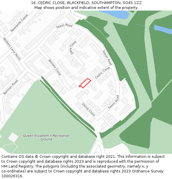 16, CEDRIC CLOSE, BLACKFIELD, SOUTHAMPTON, SO45 1ZZ: Location map and indicative extent of plot