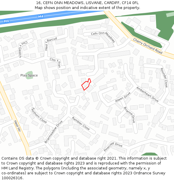 16, CEFN ONN MEADOWS, LISVANE, CARDIFF, CF14 0FL: Location map and indicative extent of plot