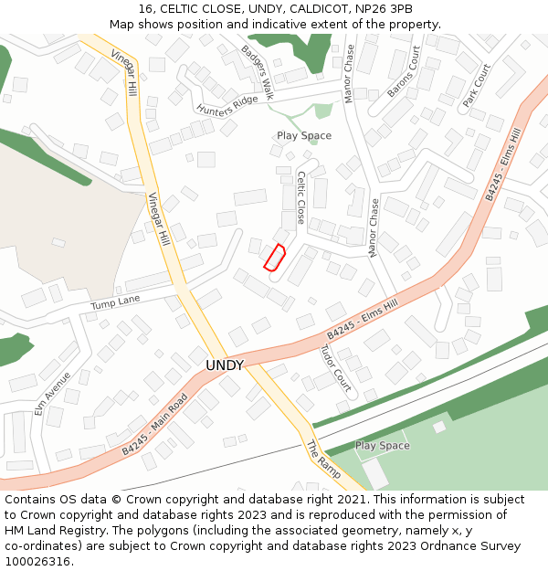 16, CELTIC CLOSE, UNDY, CALDICOT, NP26 3PB: Location map and indicative extent of plot