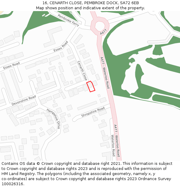 16, CENARTH CLOSE, PEMBROKE DOCK, SA72 6EB: Location map and indicative extent of plot