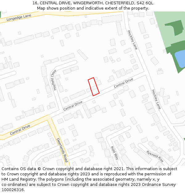 16, CENTRAL DRIVE, WINGERWORTH, CHESTERFIELD, S42 6QL: Location map and indicative extent of plot