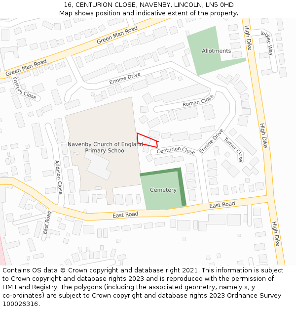 16, CENTURION CLOSE, NAVENBY, LINCOLN, LN5 0HD: Location map and indicative extent of plot