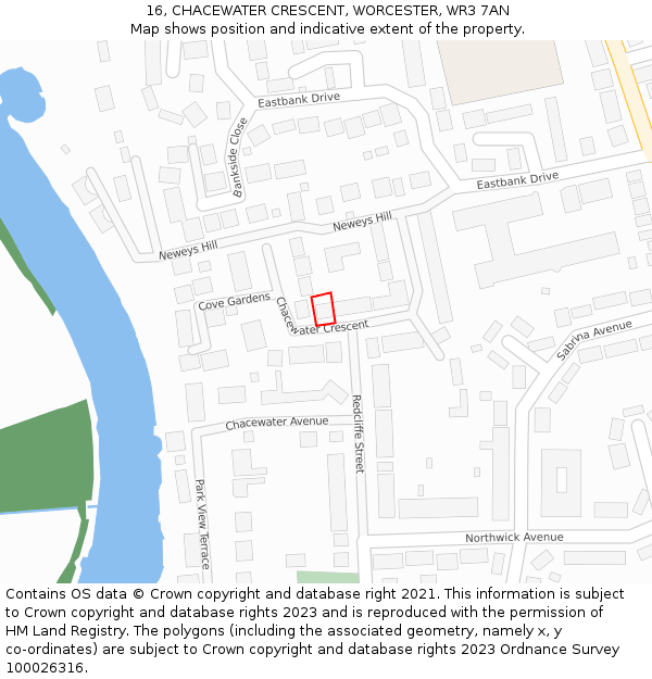 16, CHACEWATER CRESCENT, WORCESTER, WR3 7AN: Location map and indicative extent of plot