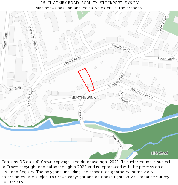 16, CHADKIRK ROAD, ROMILEY, STOCKPORT, SK6 3JY: Location map and indicative extent of plot
