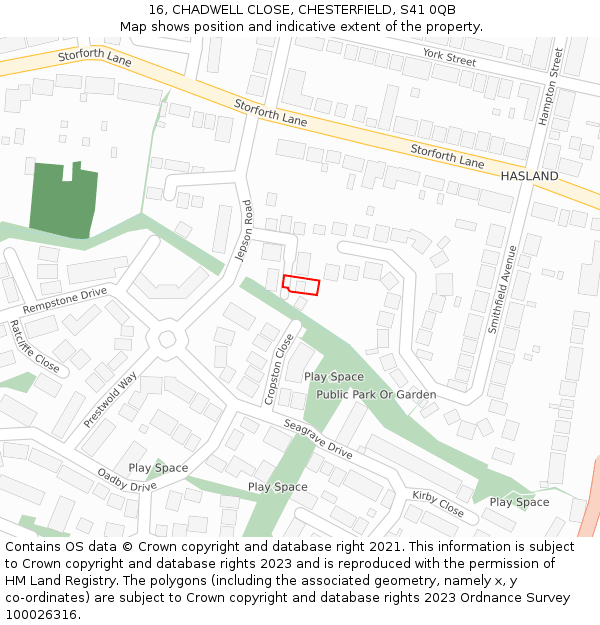 16, CHADWELL CLOSE, CHESTERFIELD, S41 0QB: Location map and indicative extent of plot