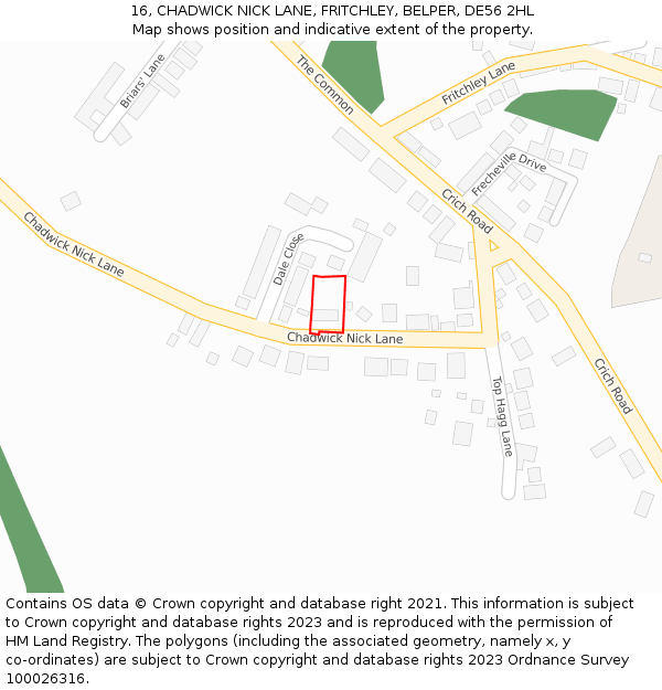 16, CHADWICK NICK LANE, FRITCHLEY, BELPER, DE56 2HL: Location map and indicative extent of plot