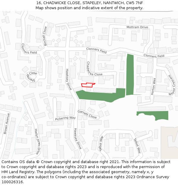 16, CHADWICKE CLOSE, STAPELEY, NANTWICH, CW5 7NF: Location map and indicative extent of plot