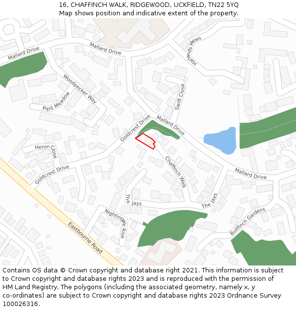 16, CHAFFINCH WALK, RIDGEWOOD, UCKFIELD, TN22 5YQ: Location map and indicative extent of plot