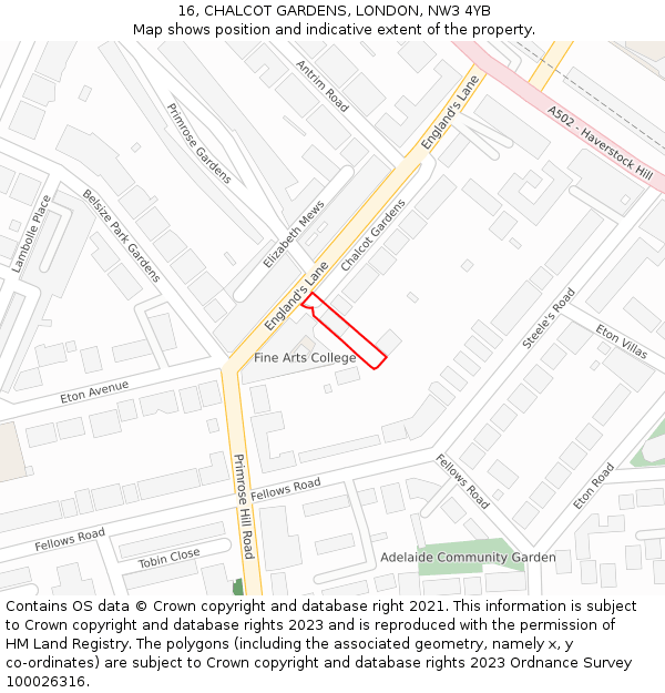 16, CHALCOT GARDENS, LONDON, NW3 4YB: Location map and indicative extent of plot