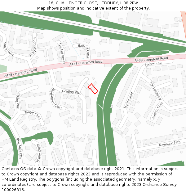 16, CHALLENGER CLOSE, LEDBURY, HR8 2PW: Location map and indicative extent of plot