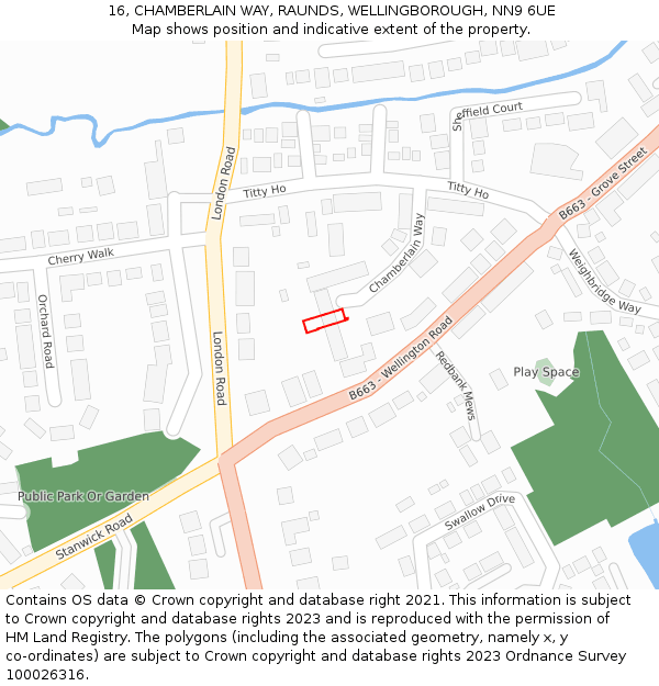 16, CHAMBERLAIN WAY, RAUNDS, WELLINGBOROUGH, NN9 6UE: Location map and indicative extent of plot