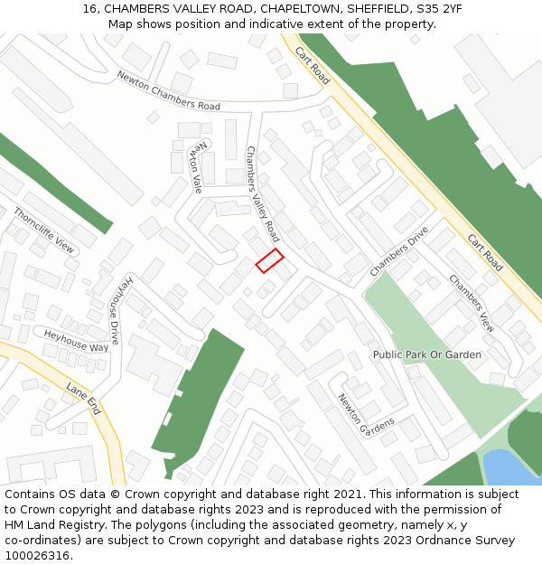 16, CHAMBERS VALLEY ROAD, CHAPELTOWN, SHEFFIELD, S35 2YF: Location map and indicative extent of plot