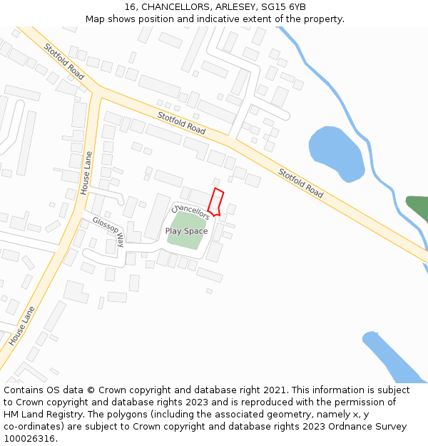 16, CHANCELLORS, ARLESEY, SG15 6YB: Location map and indicative extent of plot
