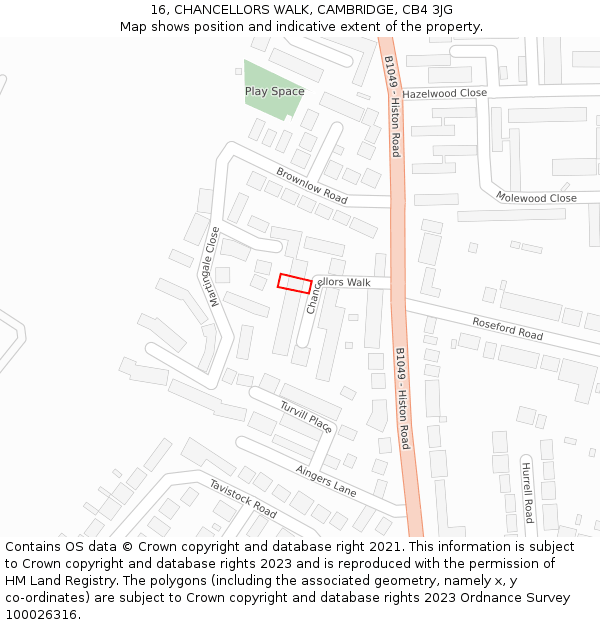 16, CHANCELLORS WALK, CAMBRIDGE, CB4 3JG: Location map and indicative extent of plot