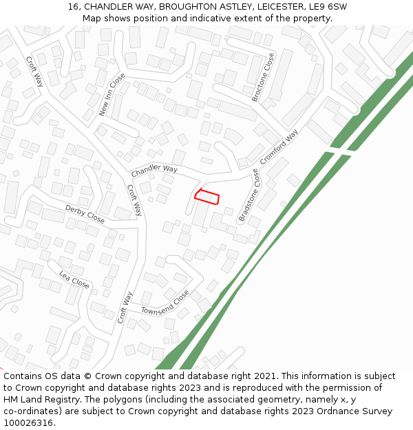 16, CHANDLER WAY, BROUGHTON ASTLEY, LEICESTER, LE9 6SW: Location map and indicative extent of plot