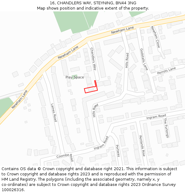 16, CHANDLERS WAY, STEYNING, BN44 3NG: Location map and indicative extent of plot