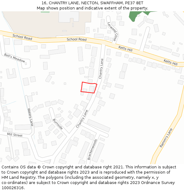 16, CHANTRY LANE, NECTON, SWAFFHAM, PE37 8ET: Location map and indicative extent of plot