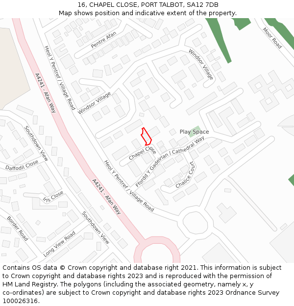 16, CHAPEL CLOSE, PORT TALBOT, SA12 7DB: Location map and indicative extent of plot