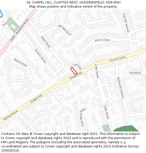 16, CHAPEL HILL, CLAYTON WEST, HUDDERSFIELD, HD8 9NH: Location map and indicative extent of plot