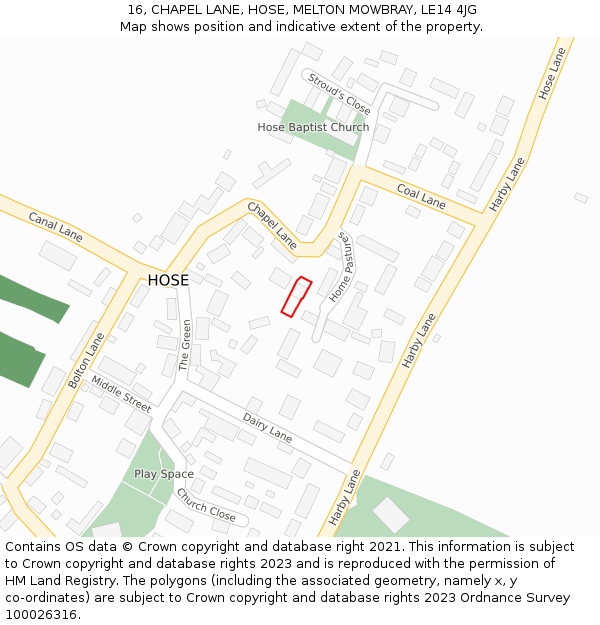 16, CHAPEL LANE, HOSE, MELTON MOWBRAY, LE14 4JG: Location map and indicative extent of plot