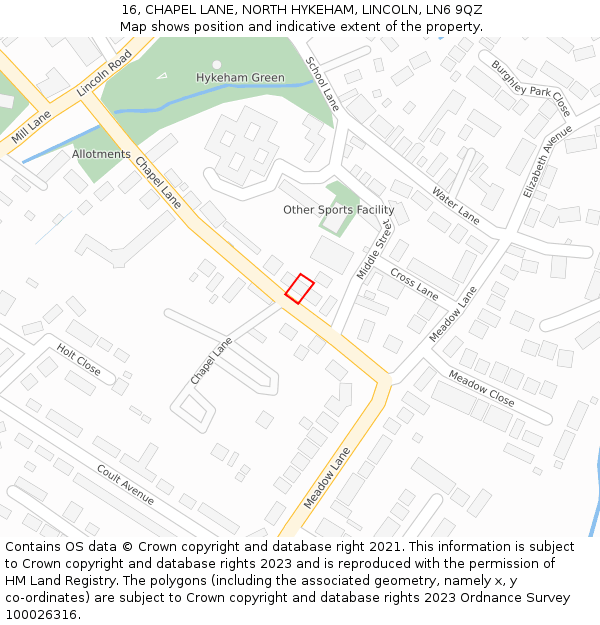 16, CHAPEL LANE, NORTH HYKEHAM, LINCOLN, LN6 9QZ: Location map and indicative extent of plot