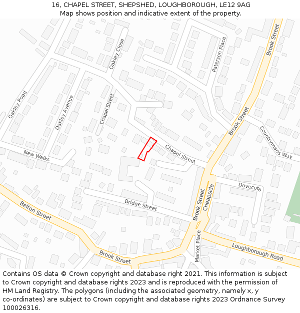 16, CHAPEL STREET, SHEPSHED, LOUGHBOROUGH, LE12 9AG: Location map and indicative extent of plot