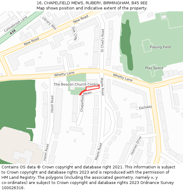 16, CHAPELFIELD MEWS, RUBERY, BIRMINGHAM, B45 9EE: Location map and indicative extent of plot