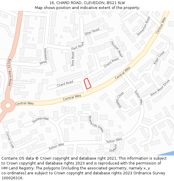16, CHARD ROAD, CLEVEDON, BS21 6LW: Location map and indicative extent of plot