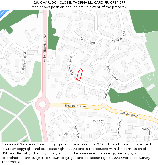 16, CHARLOCK CLOSE, THORNHILL, CARDIFF, CF14 9FF: Location map and indicative extent of plot