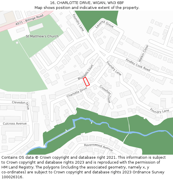 16, CHARLOTTE DRIVE, WIGAN, WN3 6BF: Location map and indicative extent of plot