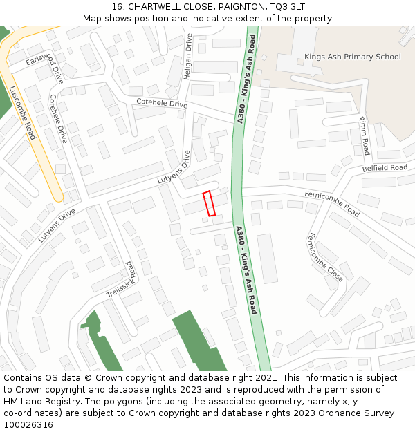 16, CHARTWELL CLOSE, PAIGNTON, TQ3 3LT: Location map and indicative extent of plot
