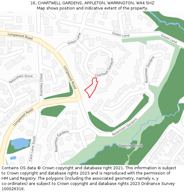 16, CHARTWELL GARDENS, APPLETON, WARRINGTON, WA4 5HZ: Location map and indicative extent of plot