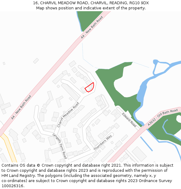 16, CHARVIL MEADOW ROAD, CHARVIL, READING, RG10 9DX: Location map and indicative extent of plot