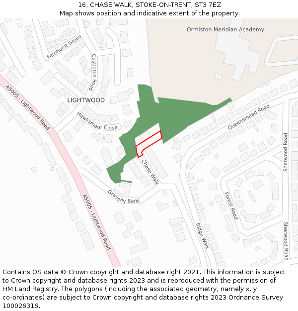 16, CHASE WALK, STOKE-ON-TRENT, ST3 7EZ: Location map and indicative extent of plot