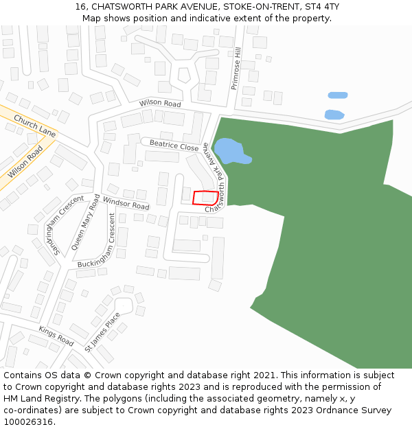 16, CHATSWORTH PARK AVENUE, STOKE-ON-TRENT, ST4 4TY: Location map and indicative extent of plot