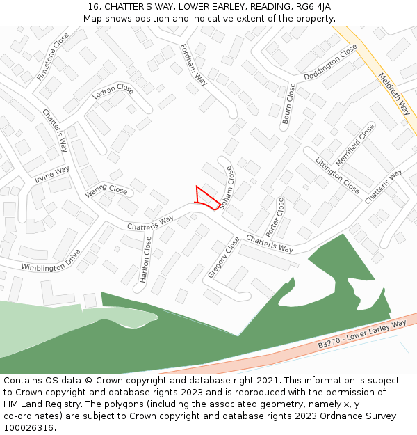 16, CHATTERIS WAY, LOWER EARLEY, READING, RG6 4JA: Location map and indicative extent of plot